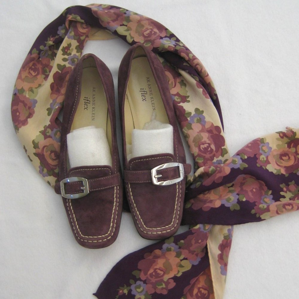 ANNE KLEIN iFlex Purple Suede Leather Loafers Slip On Shoes Size 7M - Good Cond.